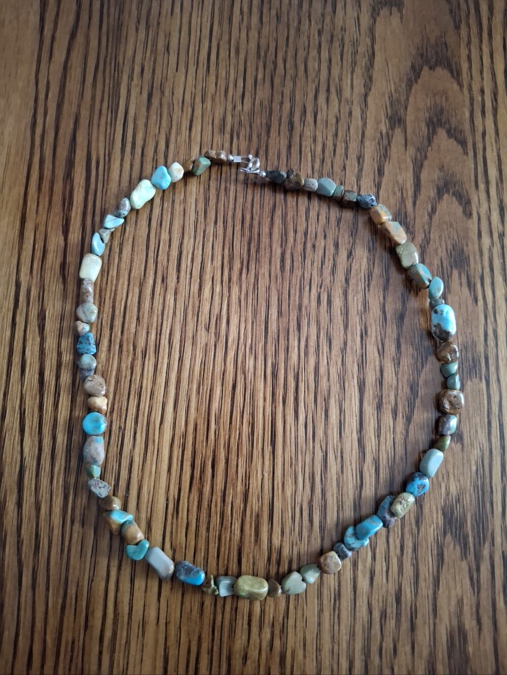 Hubei Turquoise Natural Nugget Stone Beaded Necklace 18" Sterling Silver